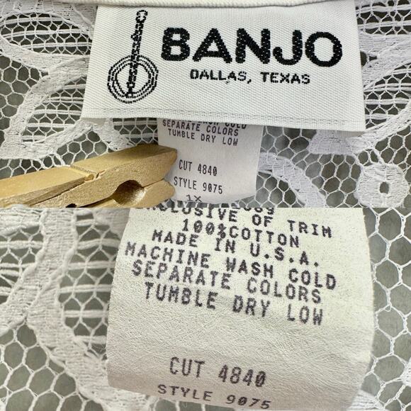 Vintage 90s Banjo poplin and lace western zip up shirt size 1X - Picture 10 of 15